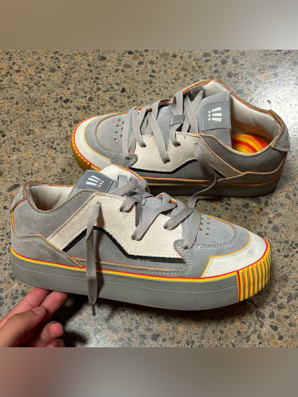 MSCHF Gobstomper Graylag Goose Edition Sneakers (9) Gray, Grey, Yellow, Orange